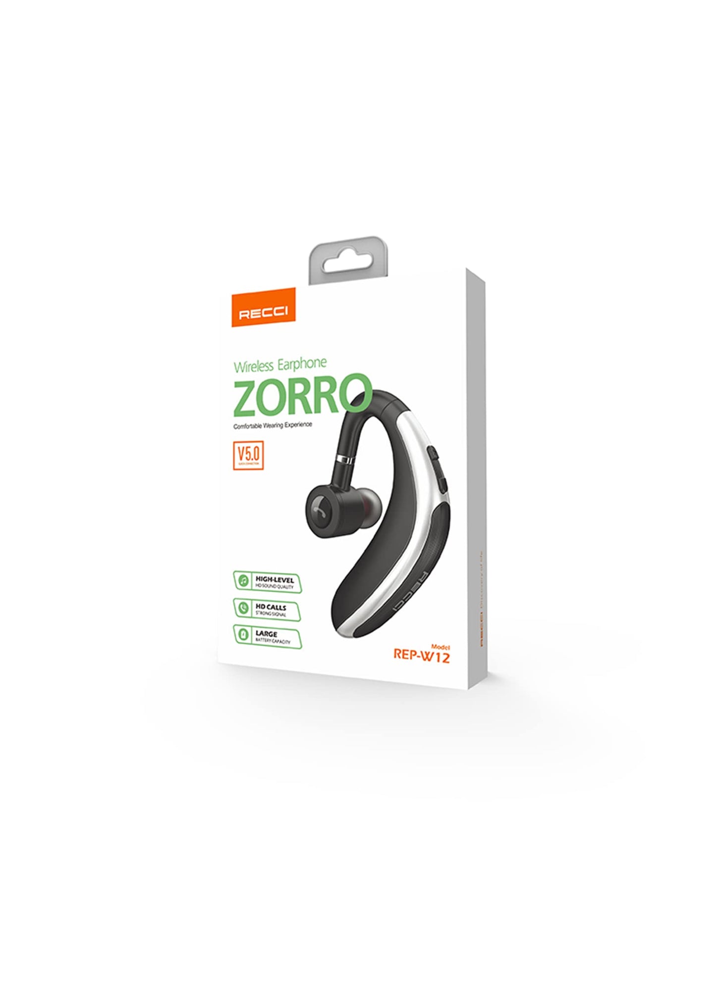 Recci Zorro wireless earphone, comfortable wearing, HD sound quality, HD calls, large battery capacity, V5.0 quick connection, single ear and black color