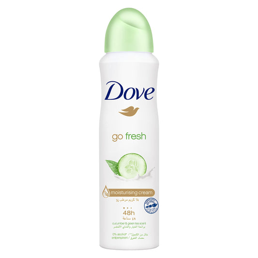 DOVE Go Fresh, Antiperspirant Deodorant Spray, for 48 hour protection, Cucumber & Green Tea, with ¼ moisturising cream, 150ml