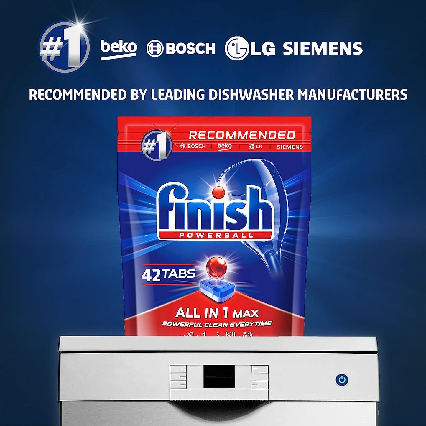 Finish Regular Powerball Dishwasher Detergent All in One Max Tablets for Powerful Clean Everytime, 42 Tablets