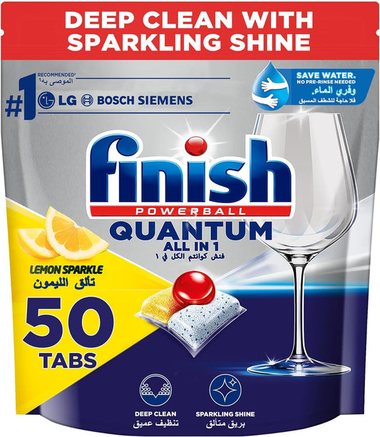 Finish Powerball Quantum Dishwasher Detergent All in One Tablets for Deep Clean & Sparkling Shine, Lemon Sparkle - 50 Tabs