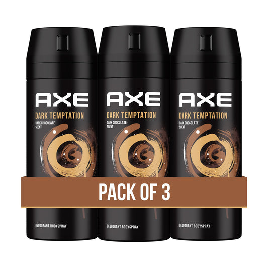 Axe Men Deodorant Body Spray, for long lasting odour protection, Dark Temptation, 48 hours irresistible fragrance, 3 x150ml