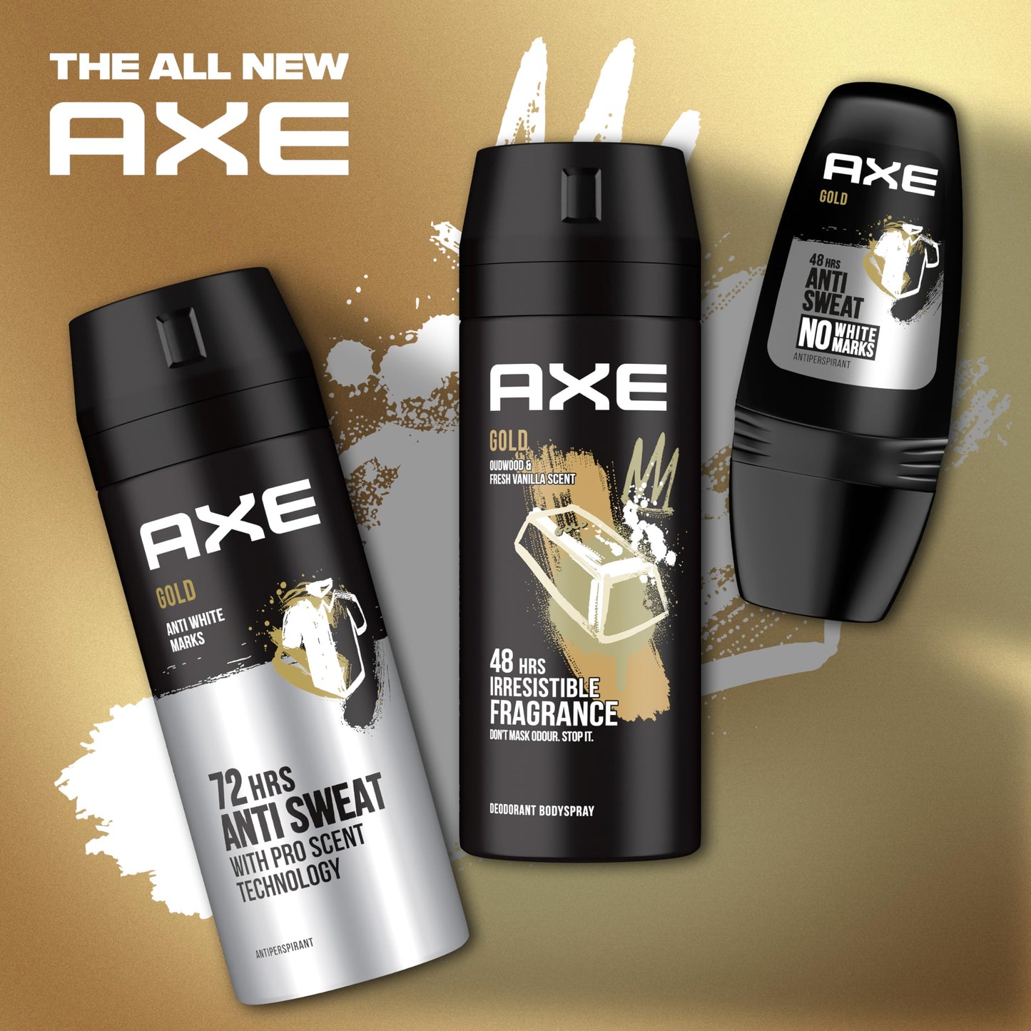 Axe Men Deodorant Body Spray, for Long Lasting Odour Protection, Gold, 48 hours Irresistible Fragrance, 150ml