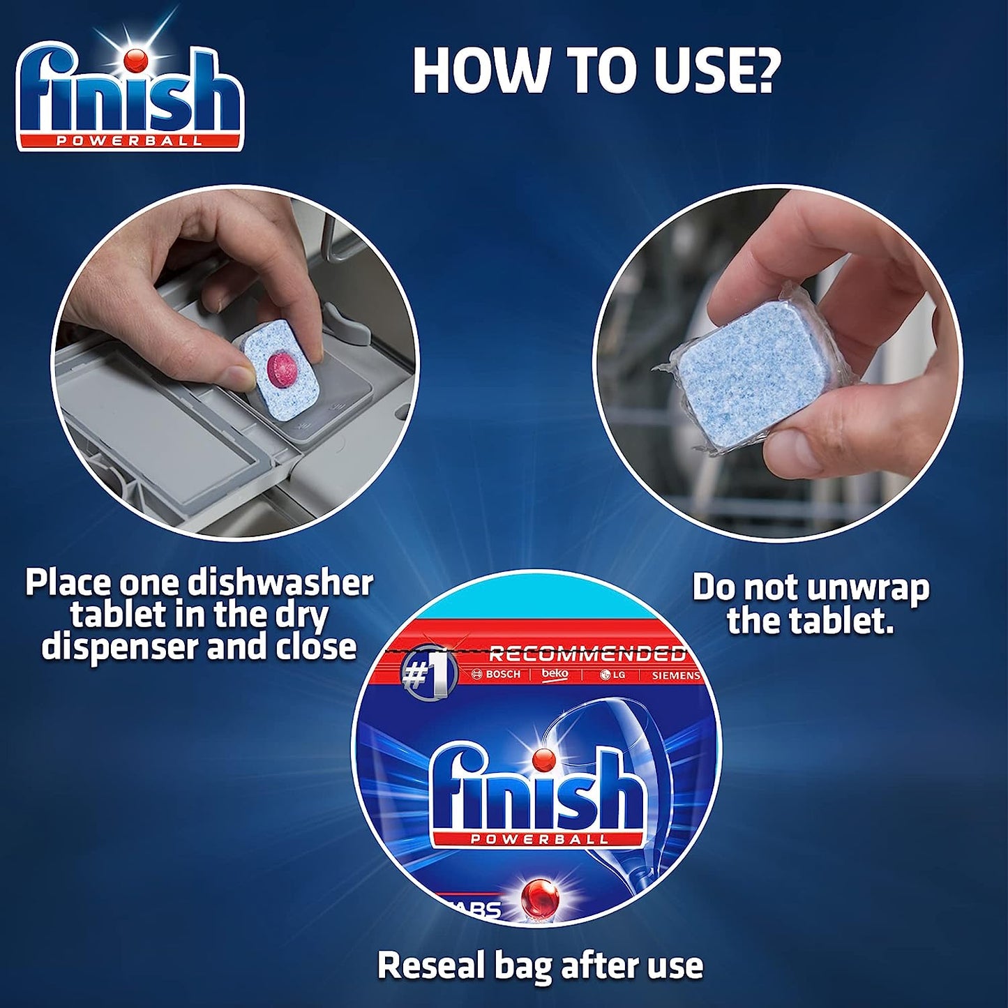 Finish Regular Powerball Dishwasher Detergent All in One Max Tablets for Powerful Clean Everytime, 42 Tablets