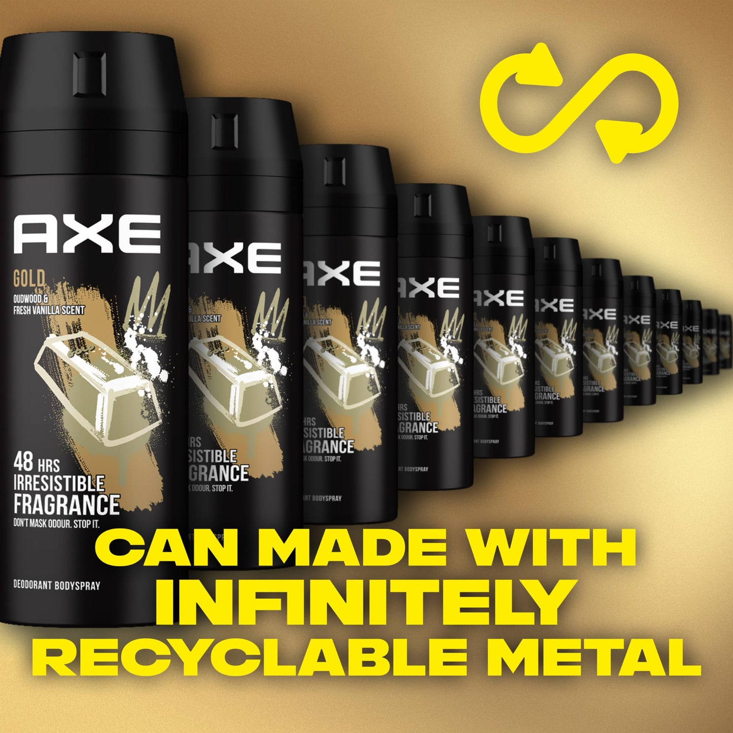 Axe Men Deodorant Body Spray, for Long Lasting Odour Protection, Gold, 48 hours Irresistible Fragrance, 150ml