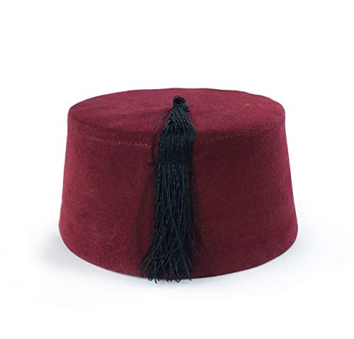 BAYKUL Dr. Who Turkish Shriner Fez Hat Felt, Arabian Moroccan Aladdin Abu Costume Tassel (Red)