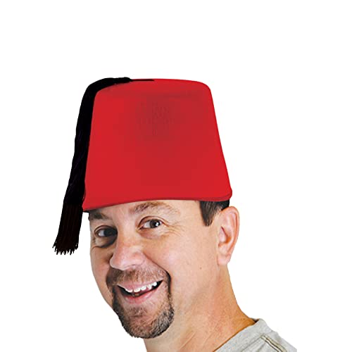 Beistle 12 Piece Crimson Felt Shriner Fez Hats with Tassels Arabian Nights Party Supplies Tarboosh Costume Accessories, One Size, Red/Black