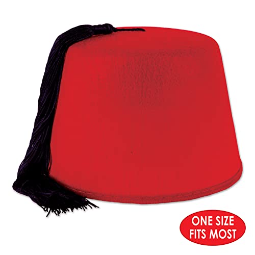 Beistle 12 Piece Crimson Felt Shriner Fez Hats with Tassels Arabian Nights Party Supplies Tarboosh Costume Accessories, One Size, Red/Black