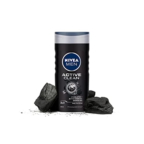 NIVEA MEN Hair, Face & Body Wash, Active Clean Shower Gel, 250ml