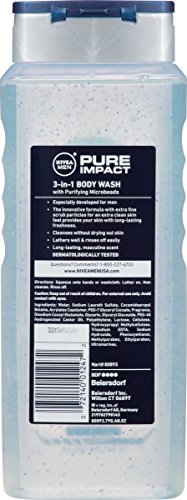 NIVEA Men Pure Impact 3-in-1 Body Wash 16.9 Fluid Ounce (Pack of 3)