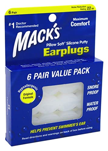 Macks Ear Plugs (6 Boxes) Value Pack 6-Pairs Silicone Putty