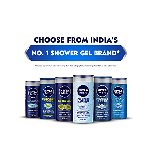 NIVEA MEN Hair, Face & Body Wash, Active Clean Shower Gel, 250ml