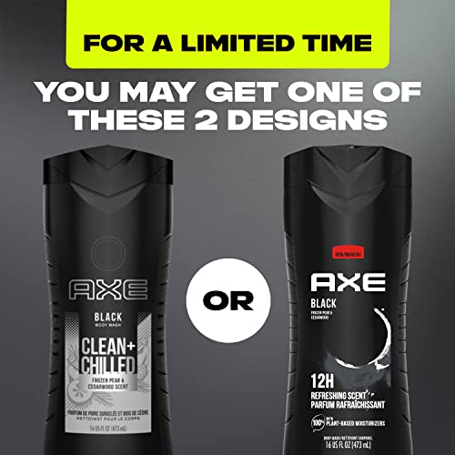 AXE Body Wash 12h Refreshing Scent Cleanser Black Frozen Pear and Cedarwood Men's Body Wash with 100 percent Plant-Based Moisturizers, 16 Fl Oz (Pack of 4)