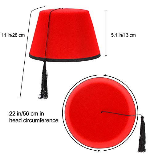 6 Packs Red Fez Hat Turkish Hat Shriner Fez Hats with Silky Tassel (Black Silky Tassel)