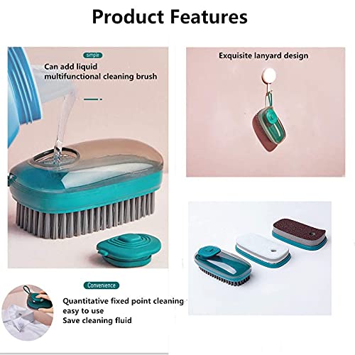 3-Piece Kitchen Scrubber soap Brush, Laundry Brush, Scrub Brush, Soft Sponge Brush, Durable Cleaning Brush with soap Dispenser for Kitchen and Bathroom (Green)