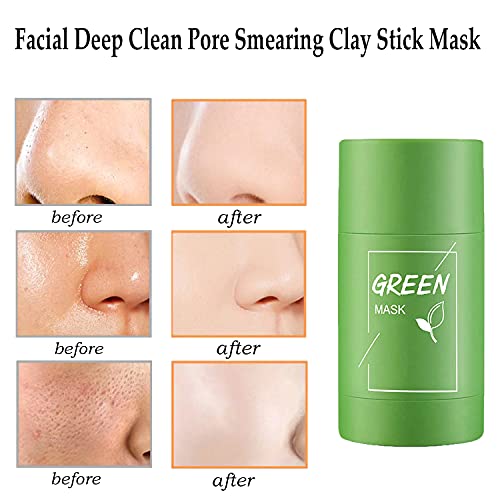 XIDIAK 2Pcs Green Tea Solid Cleansing Mask Green Tea Purifying Clay Stick Mask Facial Deep Clean Pore Smearing Mask Removing Blackhead, Face Moisturizes Oil Control, Improves Skin for Women Men