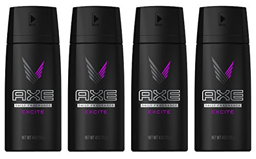 Axe Daily Fragrance / Body Spray - Excite - Net Wt. 4 OZ (113 g) Each - Pack of 4