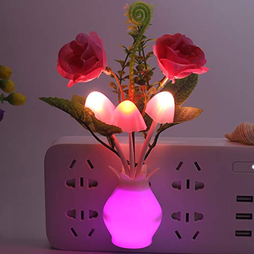 Warmstor 4 Pack Plug in Mushroom Night Light, Rose Clove Flowers Mushrooms Colors Changing Nightlight Feeding Bedside Lamp for Nursery Bedroom Bathroom and More