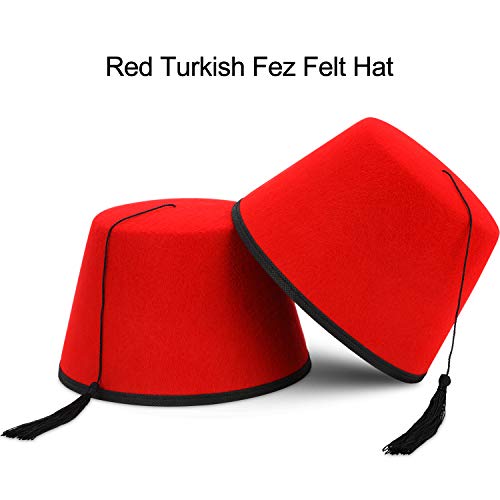 6 Packs Red Fez Hat Turkish Hat Shriner Fez Hats with Silky Tassel (Black Silky Tassel)