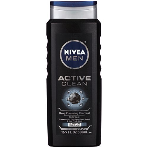 NIVEA FOR MEN Body Wash Active Clean 16.9 oz (Pack of 4)