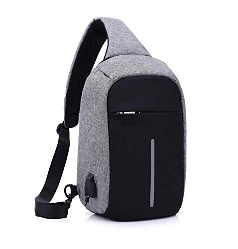 Waterproof Youth 15.6 Inch USB Charging Zipper Business Anti-Theft Travel Crossbody Bag Stealth Zipper Business Chest Pack Repellent Anti-theft Package for Women & Men - Grey