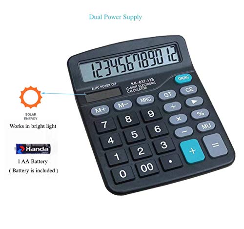 12 Digit Electronics Desktop Calculator, Solar Battery Dual Power Basic Office Calculator, Handheld Calculator with Large LCD Display Big Sensitive Button