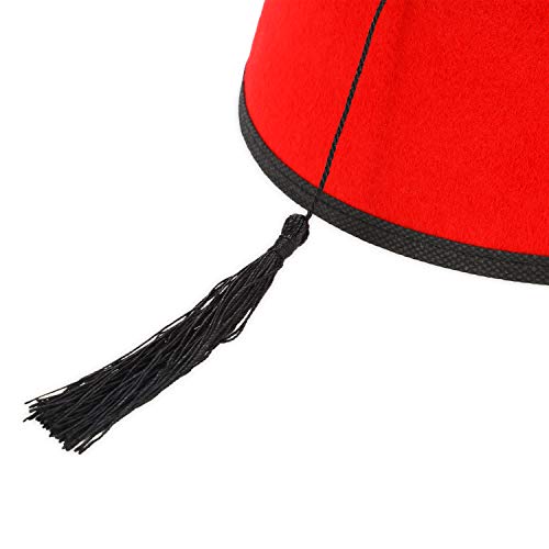 6 Packs Red Fez Hat Turkish Hat Shriner Fez Hats with Silky Tassel (Black Silky Tassel)