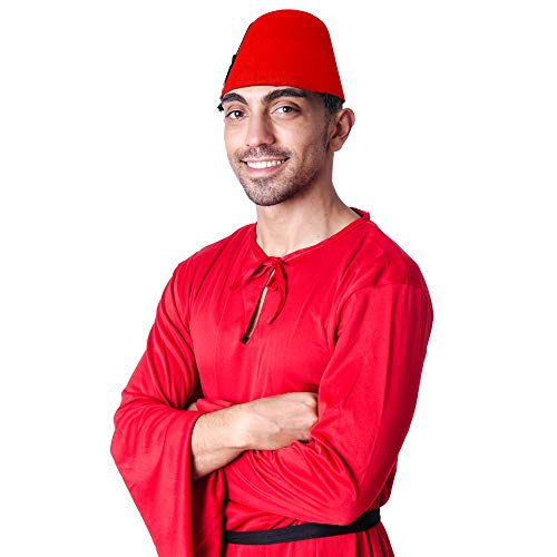 Skeleteen Arabian Red Fez Hat - Moroccan Costume Accessory Fez Hats With Black Tassel - 1 Piece