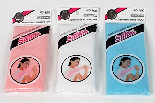 SALUX Nylon Japanese Beauty Skin Bath Wash Cloth/Towel 3 pcs Mix Peach White Blue