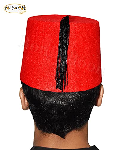 100% Egyptian Adult Red Fez Tarboush Tarboosh Turkish Ottoman Hat Complete Any Costume Hats Features With Black Tassel Large Traditional Egypt Arabic Arabian Accessory Men & Women Fine Cotton