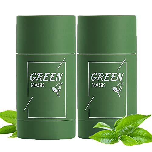 XIDIAK 2Pcs Green Tea Solid Cleansing Mask Green Tea Purifying Clay Stick Mask Facial Deep Clean Pore Smearing Mask Removing Blackhead, Face Moisturizes Oil Control, Improves Skin for Women Men