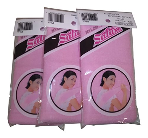 Salux Nylon Japanese Beauty Skin Bath Wash Cloth/Towel - Pink3PACK