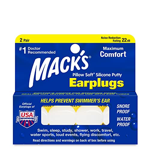 Mack’s Pillow Soft Silicone Earplugs – 2 Pair – The Original Moldable Silicone Putty Ear Plugs for Sleeping, Snoring, Swimming, Travel, Concerts and Studying