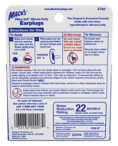 Macks Ear Plugs (6 Boxes) Value Pack 6-Pairs Silicone Putty