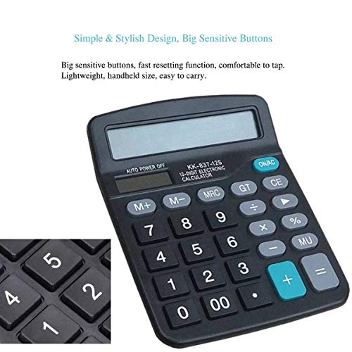 12 Digit Electronics Desktop Calculator, Solar Battery Dual Power Basic Office Calculator, Handheld Calculator with Large LCD Display Big Sensitive Button