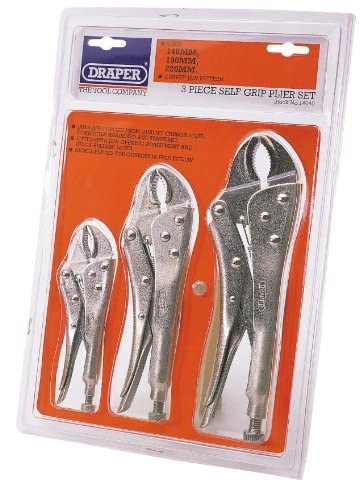 Draper 14040 3-Piece Curved Jaw Self-Grip Pliers Set