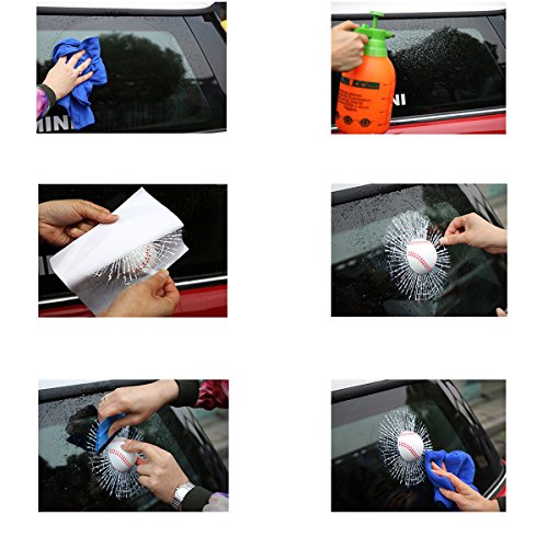 Broken Glass 3D Car Stickers Prank Funny Ball Hits Car Self Adhesive Decal Sticker(White Baseball)