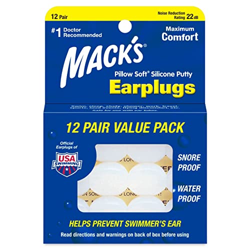 Mack's Pillow Soft Silicone Earplugs – The Original Moldable Silicone Putty Ear Plugs for Sleeping, Snoring, Swimming, Travel, Concerts and Studying (12 Pair (Pack of 1))