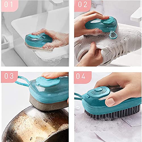 3-Piece Kitchen Scrubber soap Brush, Laundry Brush, Scrub Brush, Soft Sponge Brush, Durable Cleaning Brush with soap Dispenser for Kitchen and Bathroom (Green)