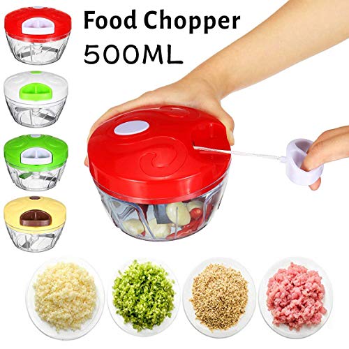 500ml Manual Food Chopper Vegetable Chopper Shredder Household Multifunction Food Processor Meat Machine Crusher Blender Tools (Green)