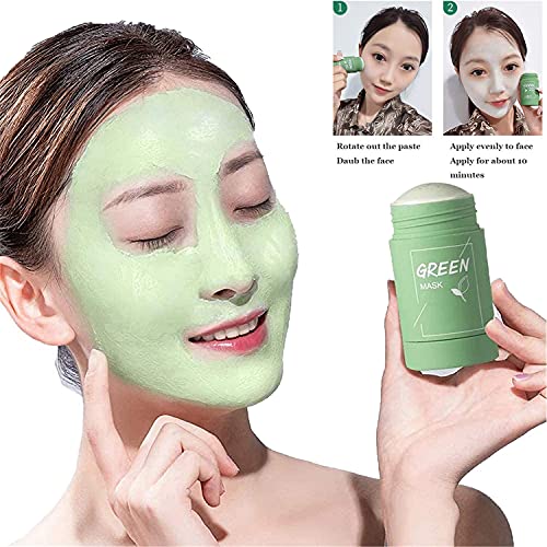 XIDIAK 2Pcs Green Tea Solid Cleansing Mask Green Tea Purifying Clay Stick Mask Facial Deep Clean Pore Smearing Mask Removing Blackhead, Face Moisturizes Oil Control, Improves Skin for Women Men