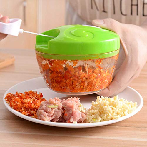 500ml Manual Food Chopper Vegetable Chopper Shredder Household Multifunction Food Processor Meat Machine Crusher Blender Tools (Green)