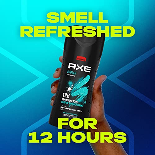 AXE Body Wash for Long Lasting Freshness Apollo Sage & Cedarwood Men's Body Wash with Odor-Busting Prebiotics, 16 Fl Oz (Pack of 4)