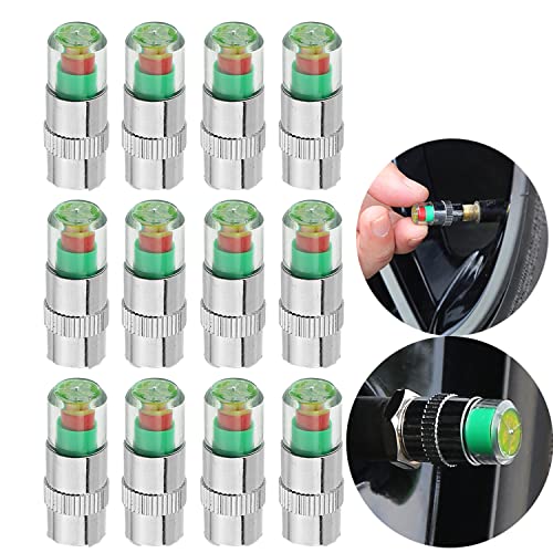 12pcs Car tire Pressure Monitor Valve stem Cap Sensor Indicator, 2.4Bar 36PSI Pressure Monitor Tire Valve Stem Caps with 3-Color Eye Alert for Cars, Motorcycles, Bicycles.