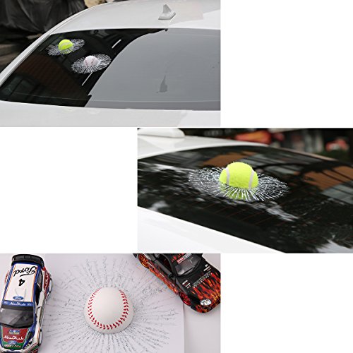 Broken Glass 3D Car Stickers Prank Funny Ball Hits Car Self Adhesive Decal Sticker(White Baseball)