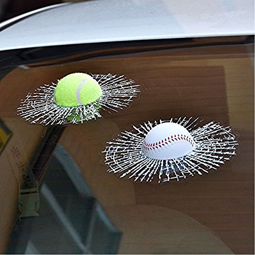 COGEEK Broken Glass 3D Sticker Car Window Ball Hits Self Adhesive Funny Car Stickers (Baseball)