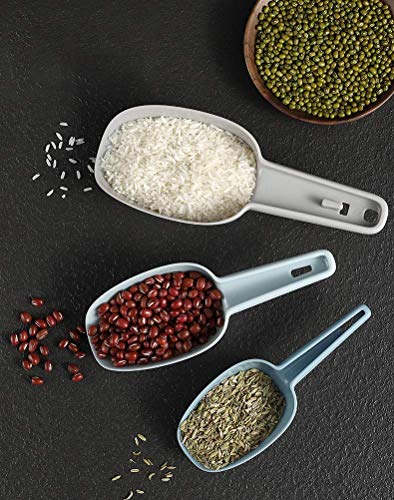 Ice Scoop Set of 3, Multi-purpose Plastic Kitchen Scoops Bar Scooper for Canisters, Flour, Powders, Dry Foods, Candy, Pop Corn, Coffee Beans and Pet Food