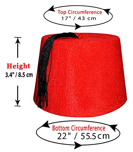 100% Egyptian Adult Red Fez Tarboush Tarboosh Turkish Ottoman Hat Complete Any Costume Hats Features With Black Tassel Large Traditional Egypt Arabic Arabian Accessory Men & Women Fine Cotton