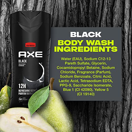 AXE Body Wash 12h Refreshing Scent Cleanser Black Frozen Pear and Cedarwood Men's Body Wash with 100 percent Plant-Based Moisturizers 16 oz