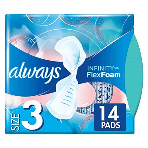 Always Infinity Size 3 Feminine Pads with Wings, Extra Heavy Flow Absorbency, Unscented, 14 Count