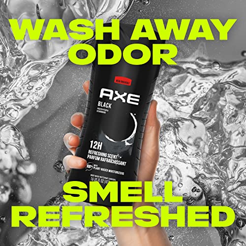 AXE Body Wash 12h Refreshing Scent Cleanser Black Frozen Pear and Cedarwood Men's Body Wash with 100 percent Plant-Based Moisturizers, 16 Fl Oz (Pack of 4)